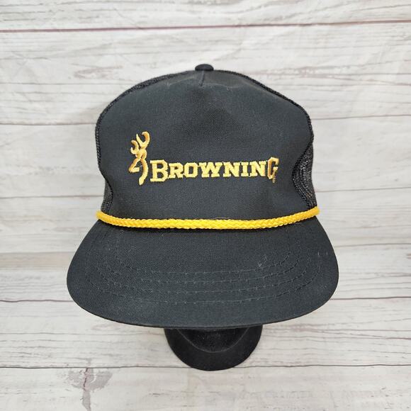 Vintage Browning Firearms Snap Back Adjustable Mesh Rope Hat Black - Picture 1 of 6